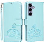 Custodia per telefono in ecopelle con cinturino e stampa a rilievo di gatto e farfalla, con protezione RFID., For Galaxy S24 FE 5G, For Galaxy S24 Ultra 5G, For Galaxy S24+ 5G