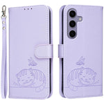 Custodia per telefono in ecopelle con cinturino e stampa a rilievo di gatto e farfalla, con protezione RFID., For Galaxy S24 FE 5G, For Galaxy S24 Ultra 5G, For Galaxy S24+ 5G