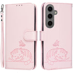 Custodia per telefono in ecopelle con cinturino e stampa a rilievo di gatto e farfalla, con protezione RFID., For Galaxy S24 FE 5G, For Galaxy S24 Ultra 5G, For Galaxy S24+ 5G