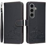 Custodia per telefono in ecopelle con cinturino e stampa a rilievo di gatto e farfalla, con protezione RFID., For Galaxy S24 FE 5G, For Galaxy S24 Ultra 5G, For Galaxy S24+ 5G