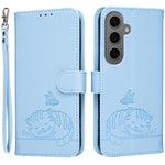Custodia per telefono in ecopelle con cinturino e stampa a rilievo di gatto e farfalla, con protezione RFID., For Galaxy S24 FE 5G, For Galaxy S24 Ultra 5G, For Galaxy S24+ 5G