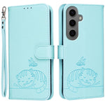 Custodia per telefono in ecopelle con cinturino e stampa a rilievo di gatto e farfalla, con protezione RFID., For Galaxy S24 FE 5G, For Galaxy S24 Ultra 5G, For Galaxy S24+ 5G