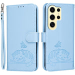Custodia per telefono in ecopelle con cinturino e stampa a rilievo di gatto e farfalla, con protezione RFID., For Galaxy S24 FE 5G, For Galaxy S24 Ultra 5G, For Galaxy S24+ 5G