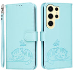 Custodia per telefono in ecopelle con cinturino e stampa a rilievo di gatto e farfalla, con protezione RFID., For Galaxy S24 FE 5G, For Galaxy S24 Ultra 5G, For Galaxy S24+ 5G