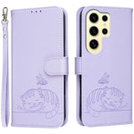 Custodia per telefono in ecopelle con cinturino e stampa a rilievo di gatto e farfalla, con protezione RFID., For Galaxy S24 FE 5G, For Galaxy S24 Ultra 5G, For Galaxy S24+ 5G