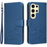 Custodia per telefono in ecopelle con cinturino e stampa a rilievo di gatto e farfalla, con protezione RFID., For Galaxy S24 FE 5G, For Galaxy S24 Ultra 5G, For Galaxy S24+ 5G