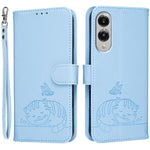 Custodia per telefono in ecopelle con cinturino e stampa a rilievo di gatto e farfalla, con protezione RFID., For Galaxy S26 5G, For Galaxy S25 FE 5G, For Galaxy S25 Edge 5G