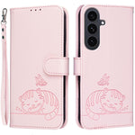 Custodia per telefono in ecopelle con cinturino e stampa a rilievo di gatto e farfalla, con protezione RFID., For Galaxy S26 5G, For Galaxy S25 FE 5G, For Galaxy S25 Edge 5G