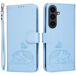 Custodia per telefono in ecopelle con cinturino e stampa a rilievo di gatto e farfalla, con protezione RFID., For Galaxy S26 5G, For Galaxy S25 FE 5G, For Galaxy S25 Edge 5G
