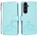 Custodia per telefono in ecopelle con cinturino e stampa a rilievo di gatto e farfalla, con protezione RFID., For Galaxy S26 5G, For Galaxy S25 FE 5G, For Galaxy S25 Edge 5G