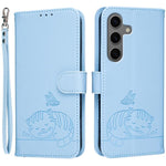 Custodia per telefono in ecopelle con cinturino e stampa a rilievo di gatto e farfalla, con protezione RFID., For Galaxy S25 5G, For Galaxy S25+ 5G, For Galaxy S25 Ultra 5G