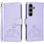 Custodia per telefono in ecopelle con cinturino e stampa a rilievo di gatto e farfalla, con protezione RFID., For Galaxy S25 5G, For Galaxy S25+ 5G, For Galaxy S25 Ultra 5G
