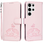 Custodia per telefono in ecopelle con cinturino e stampa a rilievo di gatto e farfalla, con protezione RFID., For Galaxy S25 5G, For Galaxy S25+ 5G, For Galaxy S25 Ultra 5G