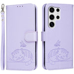 Custodia per telefono in ecopelle con cinturino e stampa a rilievo di gatto e farfalla, con protezione RFID., For Galaxy S25 5G, For Galaxy S25+ 5G, For Galaxy S25 Ultra 5G