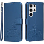 Custodia per telefono in ecopelle con cinturino e stampa a rilievo di gatto e farfalla, con protezione RFID., For Galaxy S25 5G, For Galaxy S25+ 5G, For Galaxy S25 Ultra 5G