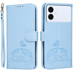 Custodia per telefono in ecopelle con cinturino e stampa a rilievo di gatto e farfalla, con protezione RFID., For Galaxy S26 FE 5G, For Galaxy S26 Edge 5G, For Galaxy S26 Ultra 5G