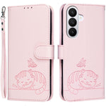 Custodia per telefono in ecopelle con cinturino e stampa a rilievo di gatto e farfalla, con protezione RFID., For Galaxy S26 5G, For Galaxy S25 FE 5G, For Galaxy S25 Edge 5G