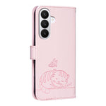 Custodia per telefono in ecopelle con cinturino e stampa a rilievo di gatto e farfalla, con protezione RFID., For Galaxy S26 5G, For Galaxy S25 FE 5G, For Galaxy S25 Edge 5G