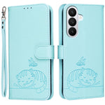 Custodia per telefono in ecopelle con cinturino e stampa a rilievo di gatto e farfalla, con protezione RFID., For Galaxy S26 5G, For Galaxy S25 FE 5G, For Galaxy S25 Edge 5G