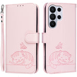 Custodia per telefono in ecopelle con cinturino e stampa a rilievo di gatto e farfalla, con protezione RFID., For Galaxy S26 FE 5G, For Galaxy S26 Edge 5G, For Galaxy S26 Ultra 5G