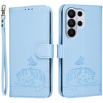 Custodia per telefono in ecopelle con cinturino e stampa a rilievo di gatto e farfalla, con protezione RFID., For Galaxy S26 FE 5G, For Galaxy S26 Edge 5G, For Galaxy S26 Ultra 5G