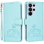 Custodia per telefono in ecopelle con cinturino e stampa a rilievo di gatto e farfalla, con protezione RFID., For Galaxy S26 FE 5G, For Galaxy S26 Edge 5G, For Galaxy S26 Ultra 5G