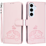 Custodia per telefono in ecopelle con cinturino e stampa a rilievo di gatto e farfalla, con protezione RFID., For Galaxy S26 FE 5G, For Galaxy S26 Edge 5G, For Galaxy S26 Ultra 5G
