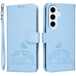 Custodia per telefono in ecopelle con cinturino e stampa a rilievo di gatto e farfalla, con protezione RFID., For Galaxy S26 FE 5G, For Galaxy S26 Edge 5G, For Galaxy S26 Ultra 5G
