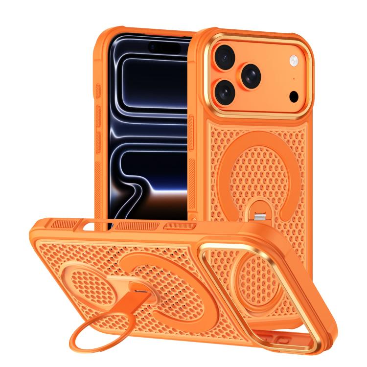Custodia magnetica per telefono con anello di supporto girevole a 360 gradi, colorata e traforata, ideale per il raffreddamento., For iPhone 17 Pro Max, For iPhone 17 Pro, For iPhone 17, For iPhone 16 Pro Max, For iPhone 16 Pro, For iPhone 16