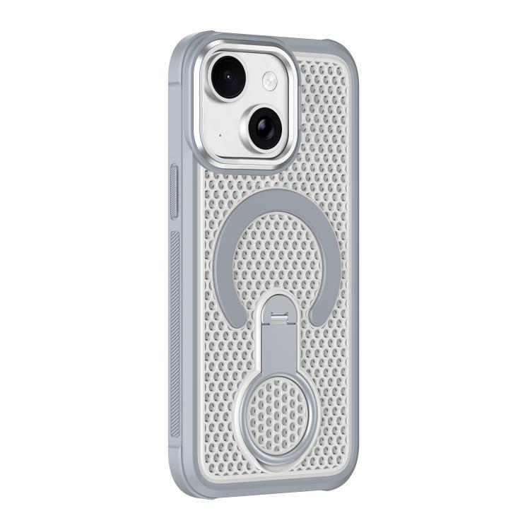 Custodia magnetica per telefono con anello di supporto girevole a 360 gradi, colorata e traforata, ideale per il raffreddamento., For iPhone 15