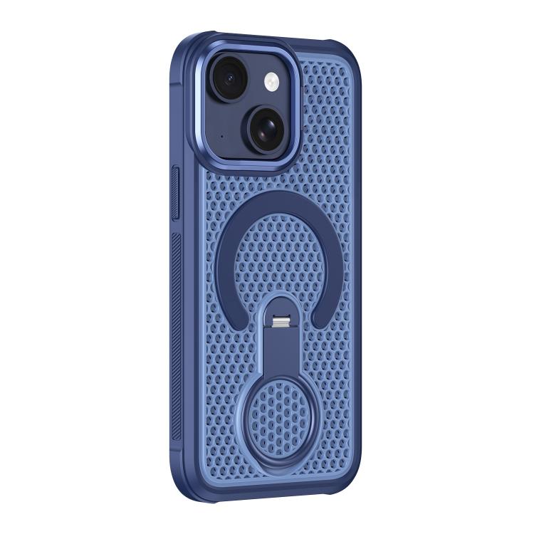 Custodia magnetica per telefono con anello di supporto girevole a 360 gradi, colorata e traforata, ideale per il raffreddamento., For iPhone 15
