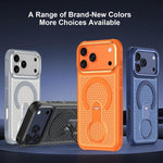 Custodia magnetica per telefono con anello di supporto girevole a 360 gradi, colorata e traforata, ideale per il raffreddamento., For iPhone 15
