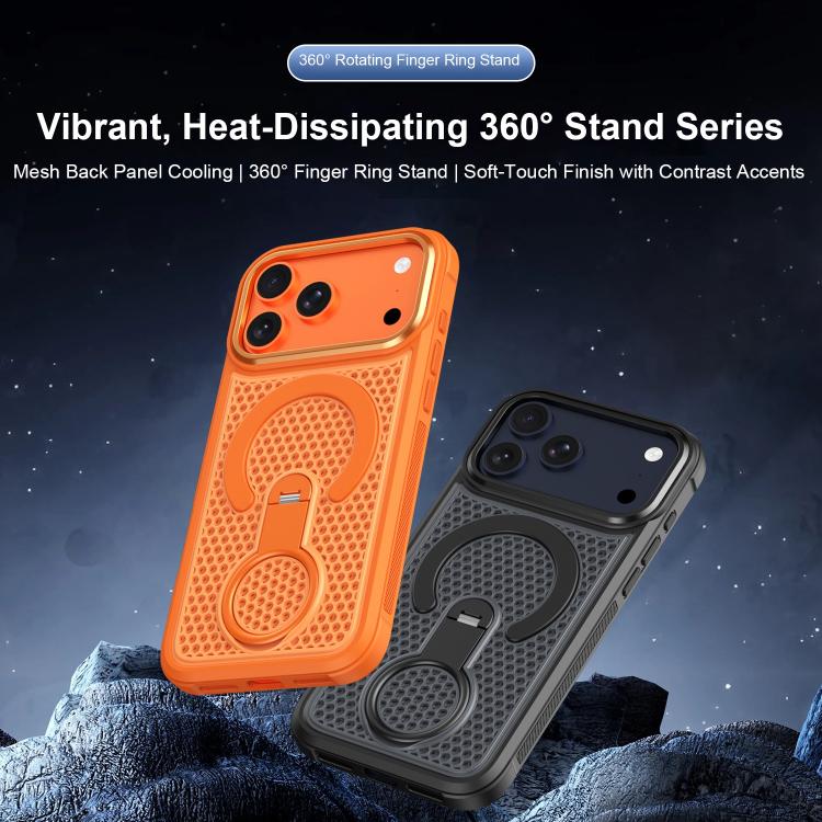 Custodia magnetica per telefono con anello di supporto girevole a 360 gradi, colorata e traforata, ideale per il raffreddamento., For iPhone 15