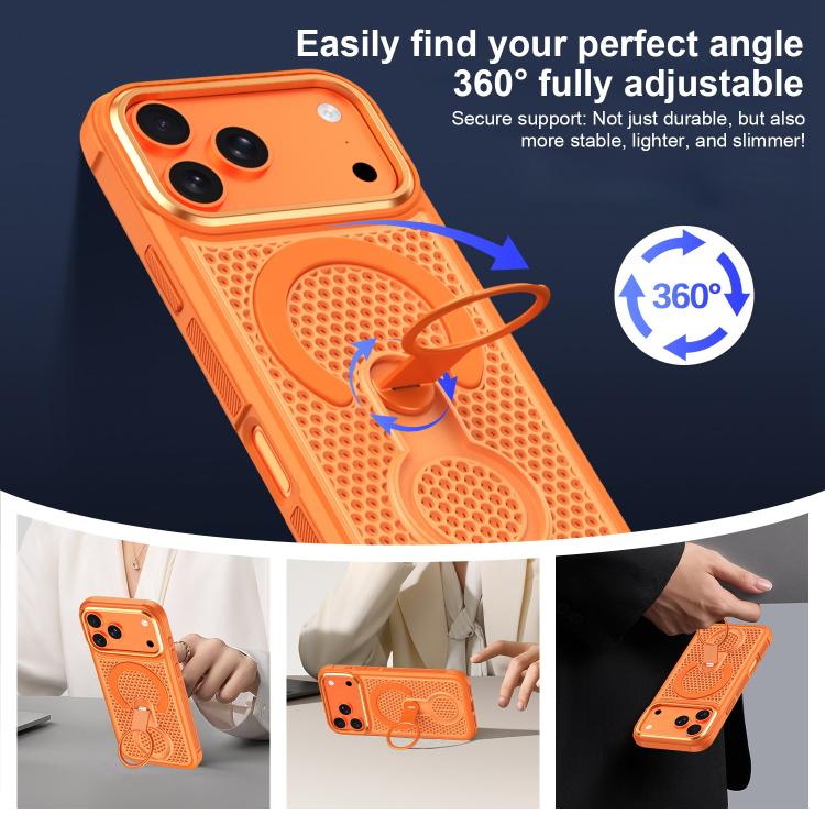 Custodia magnetica per telefono con anello di supporto girevole a 360 gradi, colorata e traforata, ideale per il raffreddamento., For iPhone 15