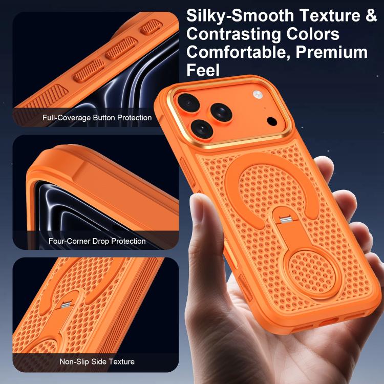 Custodia magnetica per telefono con anello di supporto girevole a 360 gradi, colorata e traforata, ideale per il raffreddamento., For iPhone 15