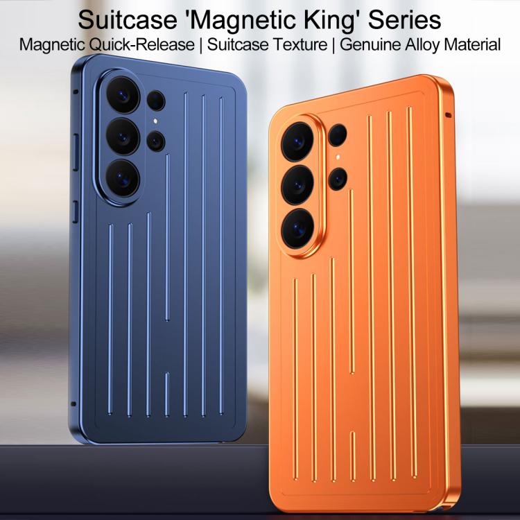 Custodia per telefono in lega di alluminio della serie King con texture a valigia e pellicola in vetro temperato., For Galaxy S26 Ultra 5G