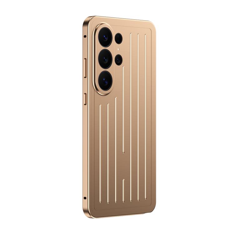 Custodia per telefono in lega di alluminio della serie King con texture a valigia e pellicola in vetro temperato., For Galaxy S26 Ultra 5G