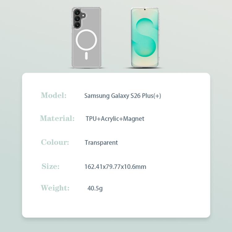 Custodia magnetica antiurto LeReach TOC Clear Series Dual-Composite Armor in TPU + acrilico per telefono, For Galaxy S26+ 5G, For Galaxy S26 Ultra 5G, For Galaxy S26 5G