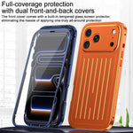 Custodia per telefono in lega di alluminio della serie King con texture a valigia e pellicola in vetro temperato., For iPhone 17 Pro Max, For iPhone 17 Pro, For iPhone Air, For iPhone 16 Pro Max