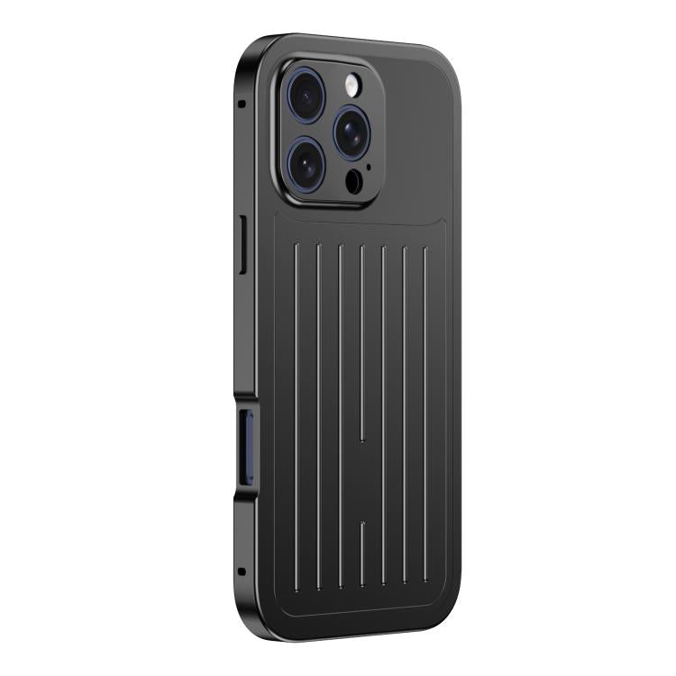 Custodia per telefono in lega di alluminio della serie King con texture a valigia e pellicola in vetro temperato., For iPhone 17 Pro Max, For iPhone 17 Pro, For iPhone Air, For iPhone 16 Pro Max