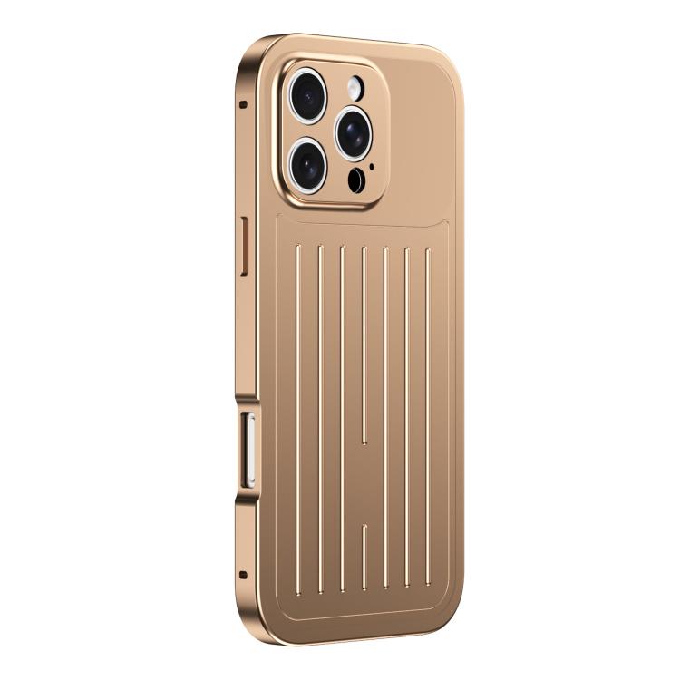 Custodia per telefono in lega di alluminio della serie King con texture a valigia e pellicola in vetro temperato., For iPhone 17 Pro Max, For iPhone 17 Pro, For iPhone Air, For iPhone 16 Pro Max