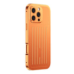 Custodia per telefono in lega di alluminio della serie King con texture a valigia e pellicola in vetro temperato., For iPhone 16 Pro, For iPhone 15 Pro Max, For iPhone 15 Pro, For iPhone 14 Pro
