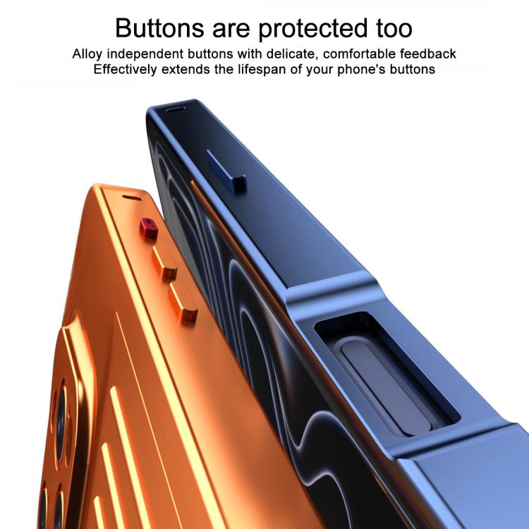 Custodia per telefono in lega di alluminio della serie King con texture a valigia e pellicola in vetro temperato., For iPhone 16 Pro, For iPhone 15 Pro Max, For iPhone 15 Pro, For iPhone 14 Pro