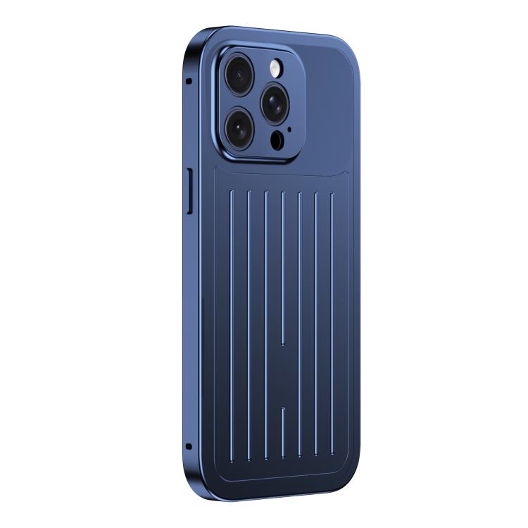 Custodia per telefono in lega di alluminio della serie King con texture a valigia e pellicola in vetro temperato., For iPhone 16 Pro, For iPhone 15 Pro Max, For iPhone 15 Pro, For iPhone 14 Pro