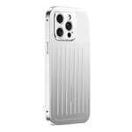 Custodia per telefono in lega di alluminio della serie King con texture a valigia e pellicola in vetro temperato., For iPhone 16 Pro, For iPhone 15 Pro Max, For iPhone 15 Pro, For iPhone 14 Pro