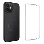 Custodia per telefono WANLONFENG serie TQ1 con texture in fibra di carbonio magnetica e 2 pellicole protettive per lo schermo., For iPhone 12, For iPhone 12 Pro Max, For iPhone 12 Pro, For iPhone 11 Pro Max