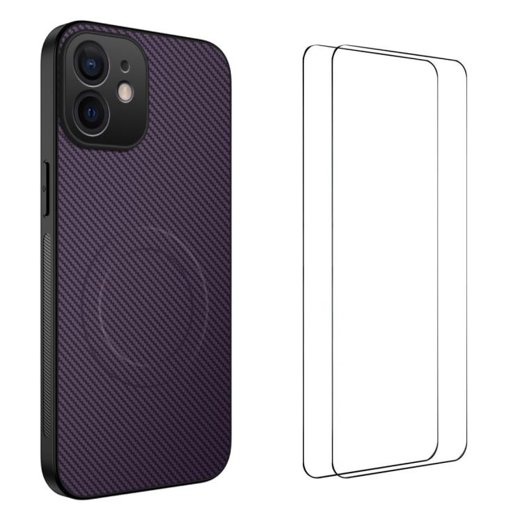 Custodia per telefono WANLONFENG serie TQ1 con texture in fibra di carbonio magnetica e 2 pellicole protettive per lo schermo., For iPhone 12, For iPhone 12 Pro Max, For iPhone 12 Pro, For iPhone 11 Pro Max