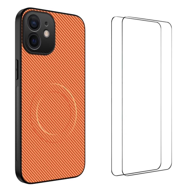 Custodia per telefono WANLONFENG serie TQ1 con texture in fibra di carbonio magnetica e 2 pellicole protettive per lo schermo., For iPhone 12, For iPhone 12 Pro Max, For iPhone 12 Pro, For iPhone 11 Pro Max