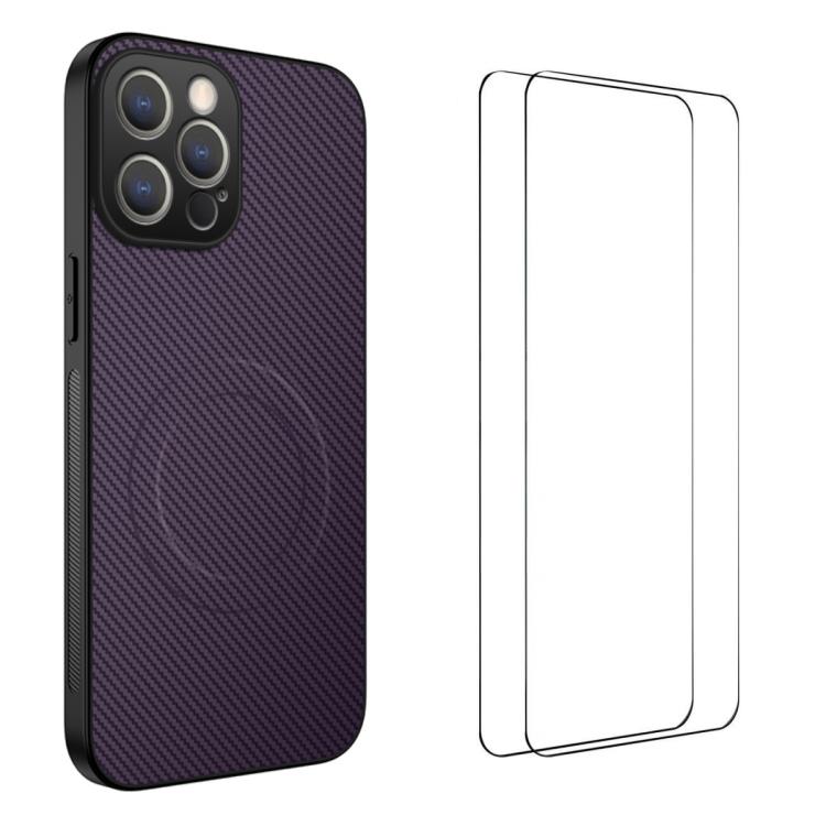 Custodia per telefono WANLONFENG serie TQ1 con texture in fibra di carbonio magnetica e 2 pellicole protettive per lo schermo., For iPhone 12, For iPhone 12 Pro Max, For iPhone 12 Pro, For iPhone 11 Pro Max