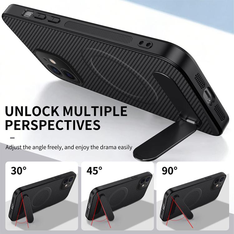 Custodia per telefono magnetica con supporto WANLONFENG e texture in fibra di carbonio., For iPhone 12, For iPhone 12 Pro Max, For iPhone 12 Pro, For iPhone 11 Pro Max